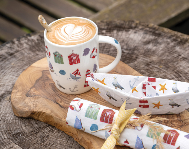 Close-up of the Nautical Items print with detailed maritime symbols like lighthouses, seashells, and anchors on a white background.
