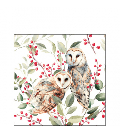 Napkin 25 Barn owl couple white FSC Mix