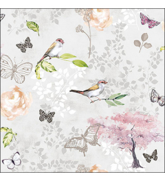 Napkin 33 Birds and butterflies grey FSC Mix