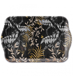 Tray melamine 13x21 cm Luxury leaves black