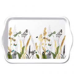 Tray melamine 13x21 cm Ornamental flowers white