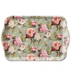 Tray melamine 13x21 cm Peonies composition green