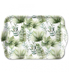 Tray melamine 13x21 cm Jungle leaves white