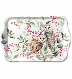 Tray melamine 13x21 cm Barn owl couple white