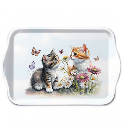 Tray melamine 13x21 cm Kittens in flower field