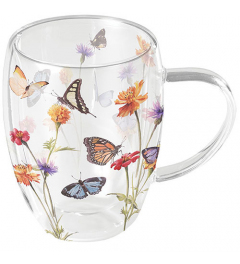 Double-walled glass 0.35 L Butterfly garden white