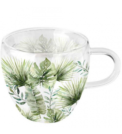 Double-walled glass 0.2 L Jungle leaves white