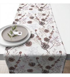 Table runner 40x150 cm Pine cones white