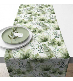 Table runner 40x150 cm Jungle leaves white