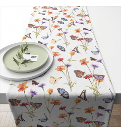 Table runner 40x150 cm Butterfly garden white