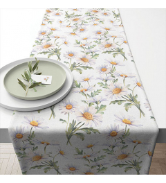 Table runner 40x150 cm Beautiful daisies white