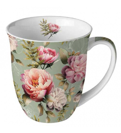 Mug 0.4 L Peonies composition green