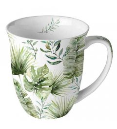 Mug 0.4 L Jungle leaves white