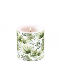 Candle small Jungle leaves white