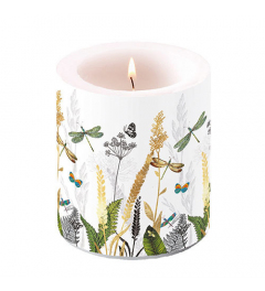 Candle medium Ornamental flowers white