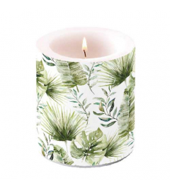 Candle medium Jungle leaves white