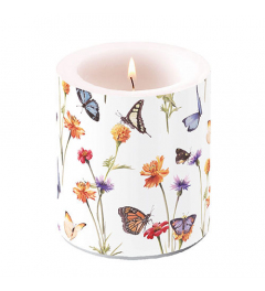 Candle medium Butterfly garden white