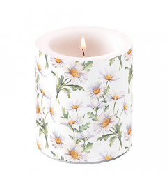 Candle medium Beautiful daisies white