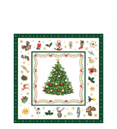 Napkin 25 Christmas evergreen white FSC Mix