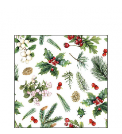 Napkin 25 Winter greenery white FSC Mix