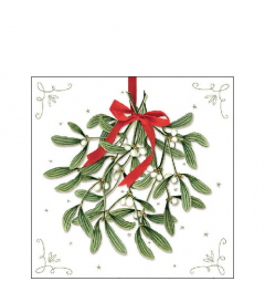 Napkin 25 Mistletoe with bow white FSC Mix