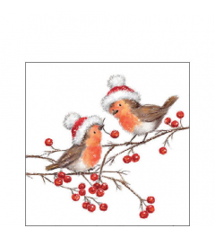 Napkin 25 Christmas robins white FSC Mix