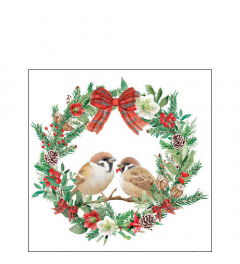 Napkin 25 Sparrows in wreath FSC Mix