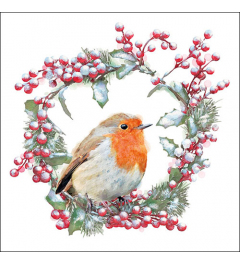 Napkin 33 Robin in wreath FSC Mix