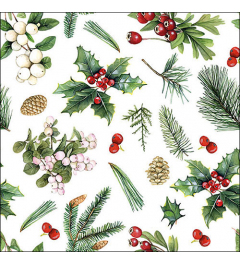 Napkin 33 Winter greenery white FSC Mix