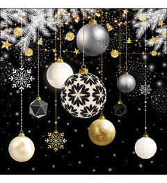 Napkin 33 Christmas baubles black FSC Mix