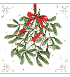 Napkin 33 Mistletoe with bow white FSC Mix