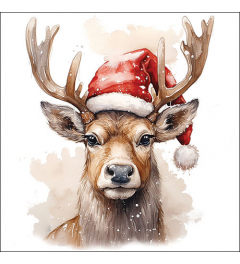 Napkin 33 Deer with Santa hat white FSC Mix