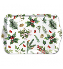 Tray melamine 13x21 cm Winter greenery white