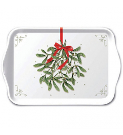 Tray melamine 13x21 cm Mistletoe with bow white