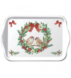 Tray melamine 13x21 cm Sparrows in wreath