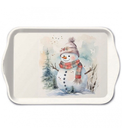 Tray melamine 13x21 cm Snowman in nature