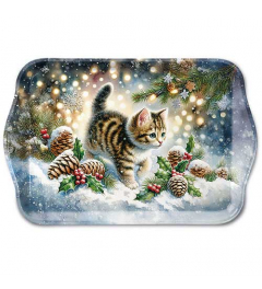Tray melamine 13x21 cm Cute cat in the snow