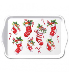 Tray melamine 13x21 cm X-Mas stockings white