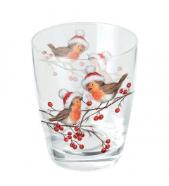 Water glass 0.25 L Christmas robins white