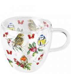 Double-walled glass 0.2 L Birds in winter