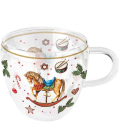 Double-walled glass 0.2 L Classic rocking horse white