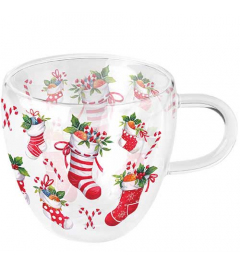 Double-walled glass 0.2 L X-Mas stockings white
