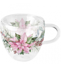 Double-walled glass 0.2 L Pink poinsettia