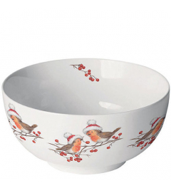 Bowl Christmas robins white