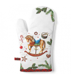 Oven mitt Classic rocking horse white