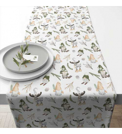 Table runner 40x150 cm Forest gnomes white