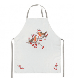 Apron Christmas robins white