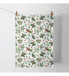 Kitchen towel Winter greenery white