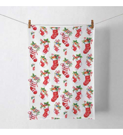Kitchen towel X-Mas stockings white