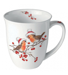 Mug 0.4 L Christmas robins white